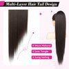 REECHO Ponytail Extension Drawstring Long Straight Ponytail Extensions 30” Natural Silky Soft Clip in Ponytail Hair Extensions Synthetic Hairpiece for Women, Black Brown