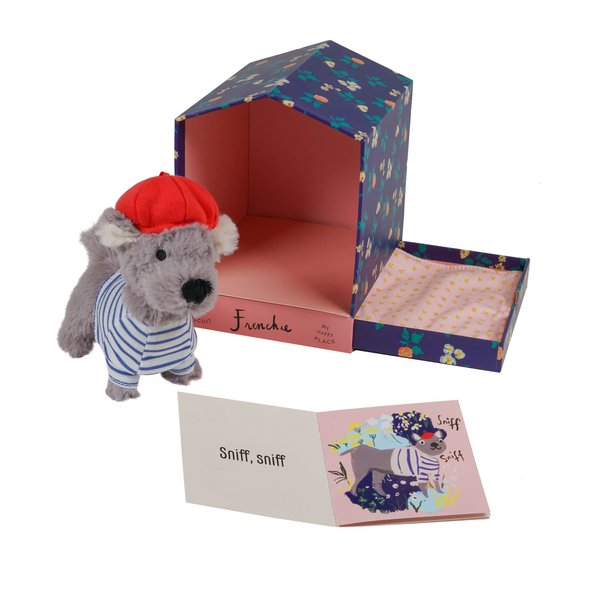 Manhattan Toy Bed & Biscuit Frenchie Plush Puppy Dog & Keepsake Dog House with Mini-Storybook in Hidden Drawer