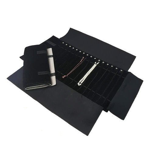 treachi Portable Jewelry Roll Necklace Travel Storage Displays Holder 16 Chain Black Elastic