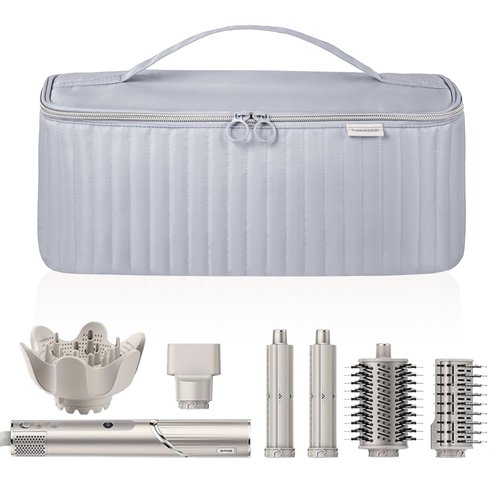 Lexeeco Travel Carrying Case for Hair Dryer Shark Flexstyle Dyson Airwrap Brush Hair Accessories Tools Storage Bag for Revlon Hairdryer Styler Organizer (Silver Gray)