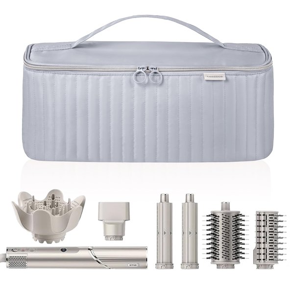 Lexeeco Travel Carrying Case for Hair Dryer Shark Flexstyle Dyson Airwrap Brush Hair Accessories Tools Storage Bag for Revlon Hairdryer Styler Organizer (Silver Gray)