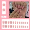 French Tip Press on Nails Medium Square Fake Nails Coffin Nails Press ons,Glossy Pink False Nails with Heart Love Gold Line Design Natural Nude Fake Nails Stick on Nails for Women Accessories 24Pcs