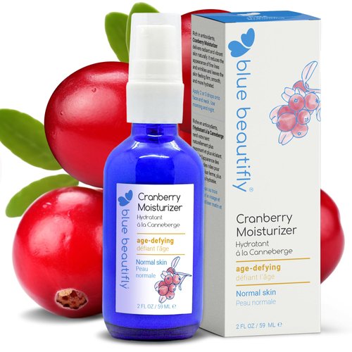 Blue Beautifly Cranberry Face Moisturizer | Restores Elasticity, Boosts Collagen, and Protects The Skin | Hyaluronic Acid Moisturizer Super-Charged with Ribose, and Marine Pine Bark Extract | 2 fl oz