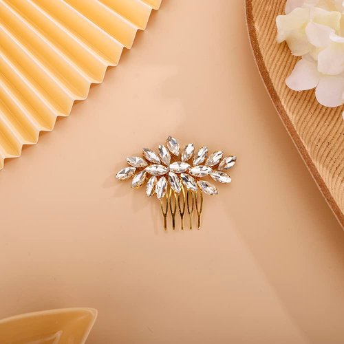 BERYUAN Simple Crystal Hair Comb for Bride Women Girls Multi-Color Hair Comb Gold