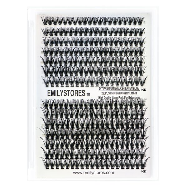 EMILYSTORES Lashes Extension Kit DIY 280pcs Lash Clusters Eyelash Extension Kit, 10-16mm Mix Sizes 40D 50D Curl Individual Lashes Kit for DIY Eyelashes (40D+50D)