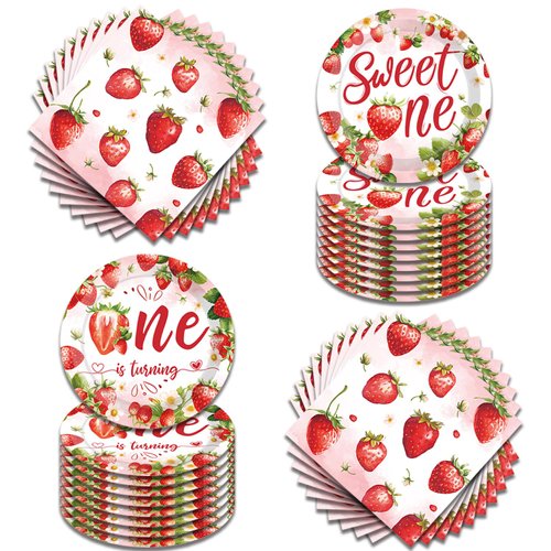 Generic 40pcs Strawberry Birthday Party Supplies-Party Decorations Tableware For Kids, Plate, Napkin Party Decorations Dinnerware