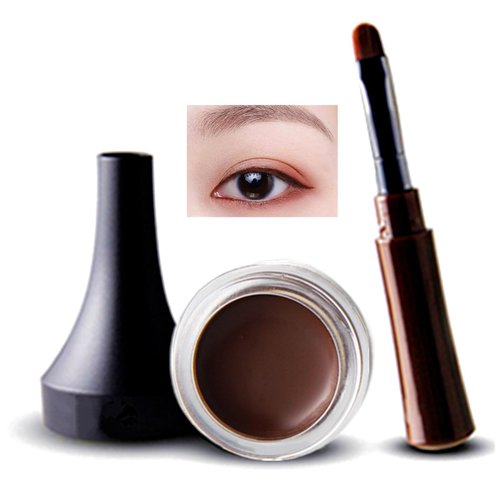 Go Ho Waterproof Gel Eyeliner Pot,Smudge Proof &Long Lasting Brown Eyeliner,High Pigment Smooth Cream Eyeliner Gel with Brush,Easy to Apply Eyebrow Gel Pot,#2 Dark Brown