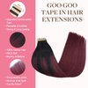 GOO GOO 22inch Hair Extensions Tape in Human Hair Ombre Jet Black to Red Ombre Skin Weft Tape in Remy Hair Extensions Straight 20pcs 50g