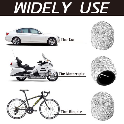 JUSTTOP 4 Pack Handmade Crystal Rhinestone Tire Valve Stem Caps, Wheel Tire Valve, Attractive Dustproof Bling Car Accessories, Universal for Cars, Trucks and Motorcycles-White