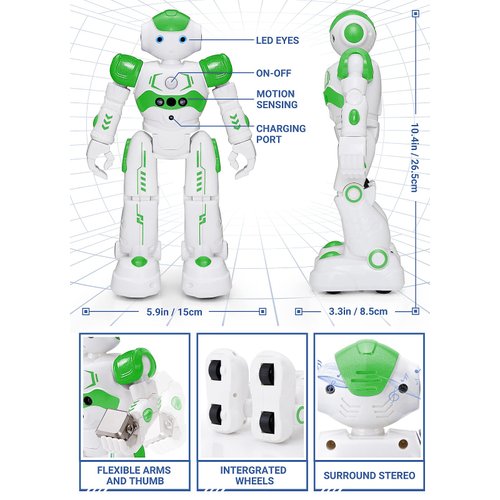 KingsDragon RC Robot Toys for Kids, Gesture & Sensing Remote Control Robot for Age 4 5 6 7 8 Year Old Boys Girls Birthday Gift Present (Green)