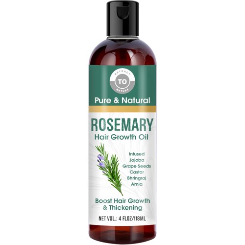 Rosemary Hair Growth Oil - 4 floz/118ml - Hair Oil For Hair Fall Control and Nourishment - Made with Castor Oil, Jojoba Oil, Grape seed Oil, Almond oil, Amla Oil and Bhringraj Oil