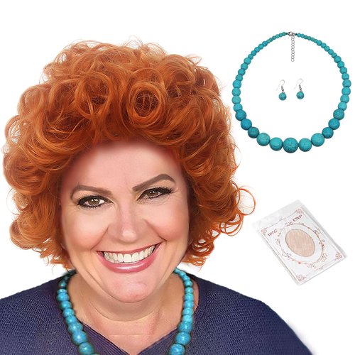 H&Bwig Orange Red Short Curly Wig for Women, 4 pcs set costume Cosplay Wig, Fluffy Wavy Afro Full Wig Party Halloween Costume Wig Reddish Orange Synthetic Hair Wigs