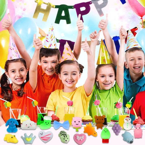 100 Pack Squishies Toys, Tiny Mochi Squishy Fidget Toys Random Bulk Party Favors for Kids 4- 8 8-12 Goodie Bag Pinata Stocking Stuffers Classroom Prizes Treasure Box Egg Fillers Girls