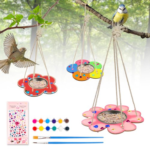 BELLOCHIDDO Bird Feeder Craft Kits - Kids Arts and Crafts DIY Wooden Paint Kits, Make Your Own Bird Feeders Ornaments DIY to Paint - Bird Feeders Craft for Kids Ages 3-5 4-8 8-12(3 Pack)