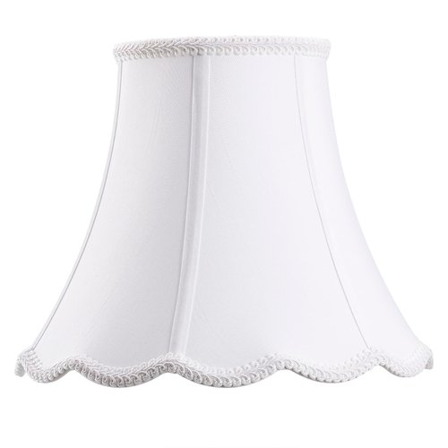 Bell Lamp Shade, Saangseon White Silk Shantung Scalloped Lampshade Replacement, 7'' Top x 14'' Bottom x 10.5'' Slant Height x 10'' Vertical Height, Brass Spider