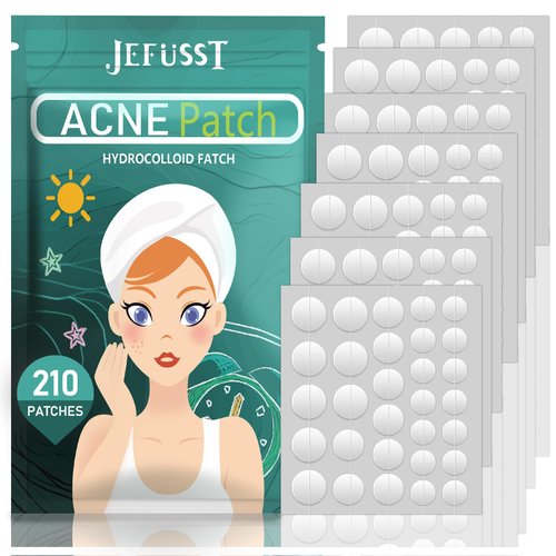 Jefusst Pimple Patches 210 Counts Three Sizes, Hydrocolloid Patch Invisible with Tea Tree Oil, Acne Patches, Zit Patches for Face, Acne Spot Treatment