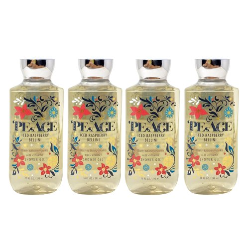 Generic Bath and Body Work Peace ICED RASPBERRY BELLINI 4 Pack Shower Gel Set - 10 fl oz / 295 mL each, Yellow