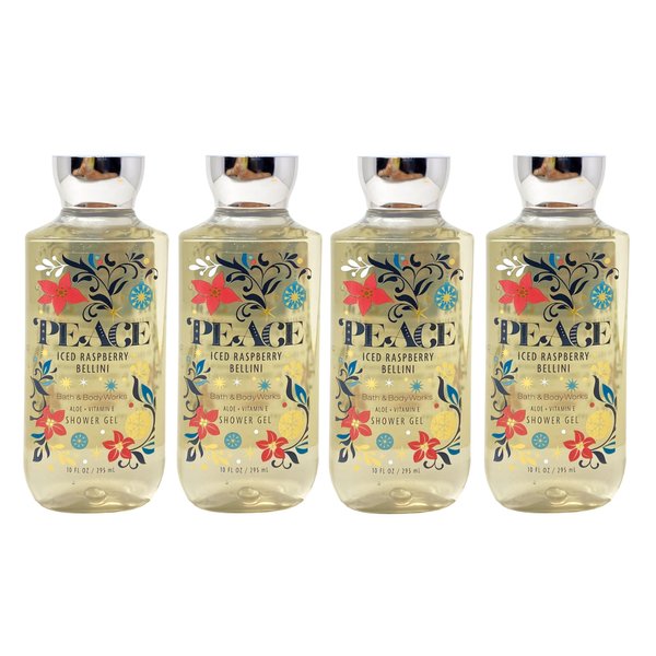 Generic Bath and Body Work Peace ICED RASPBERRY BELLINI 4 Pack Shower Gel Set - 10 fl oz / 295 mL each, Yellow