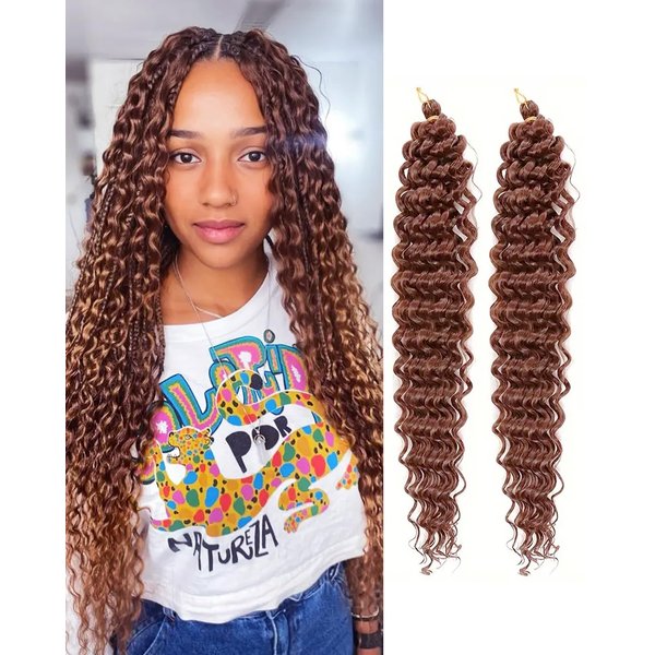 Cypsin Curly Crochet Hair 30Inch 2 Packs Deep Wave Crochet Hair with Crochet Hook, Long Ocean Wave Braiding Hair for Women, Synthetic Hair Curly Braiding Hair Extensions Dark Brown(33#)