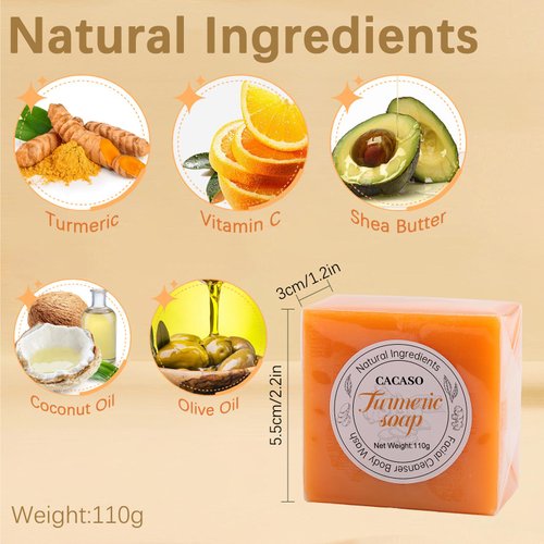CACASO 3 Pcs Turmeric Soap Bar,Turmeric Face Soap,Gentle Soap for Face & Body,Turmeric Skin Soap,Natural Handmade Ginger Soap