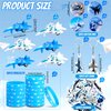 Meooeck 110 Pcs Airplane Party Decorations Fighter Jet Birthday Party Supplies with 12 Airplane Toys, 12 Silicone Bracelets, 12 Button Pins, 12 Keychains, 12 Bags, 50 Sticker for Airplane Party Favor