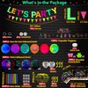 255 Pack Glow Neon Party Supplies Glow Sticks Party Decorations Black Light Reactive Decor Set - Fluorescent Banner, Glow in The Dark Balloons, Neon Tablecloths, Cake Toppers, Light Up Sticks, Glasses