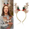 SARATA Christmas Headbands for Women Glitter Powder Bell Hair Hoop Elk Hair Band Reindeer Antlers Headband Women Girls Hair Access Headdress for Party 1PCS (Golden)