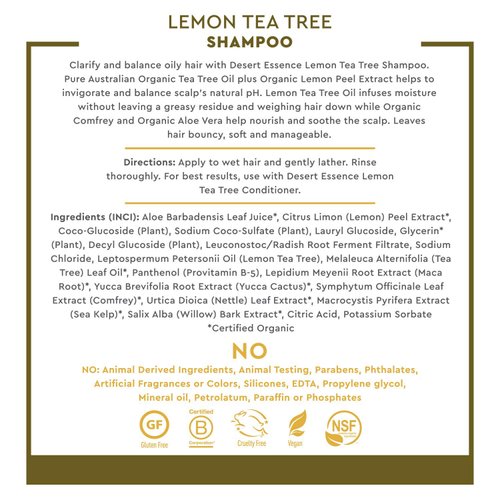 Desert Essence Lemon Tea Tree Shampoo & Conditioner Bundle - 8 Fl Ounce - Clarifying For Oily Hair - Essential Oils - Strengthen & Protect Hair - Effective Cleansing