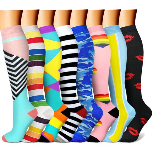 CHARMKING Compression Socks for Women & Men (8 Pairs) 15-20 mmHg Graduated Copper Support Socks are Best for Pregnant, Nurses - Boost Performance, Circulation, Knee High & Wide Calf (L/XL, Multi 13)