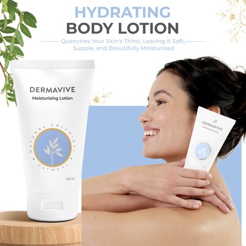 Dermavive Moisturising Lotion, Hydrating Body Lotion, pH Balanced Nourishing Moisturizer, Non-Greasy Moisturizing Lotion with Natural Colloidal Oatmeal for Dry Skin, 120ml (4.05 fl oz)