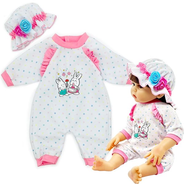 Baby Dolls Clothes Set 18 Inch Girl Reborn Baby Doll Cute Dot Clothes Jumpsuits Outfits with Hat Accessories Fit 17-18 inch(Dots)