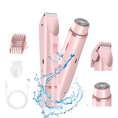 RIYUETAN Bikini Trimmer for Women Electric Razors for Women, Double Head Dual Purpose Hair Trimmer Women Ipx7 Waterproof Wet & Dry Use,Womens Electric Shaver for Legs Underarm (Pink)