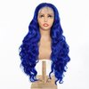 MISS FANCY Blue Lace Front Wigs Human Hair Long Curly Wigs For Black Women 13X6 HD Front Lace Pre Plucked Synthetic Fibers Deep Wave Wig 32 Inch Daily Wear and Go Glueless Wigs Human Hair (BLUE#)