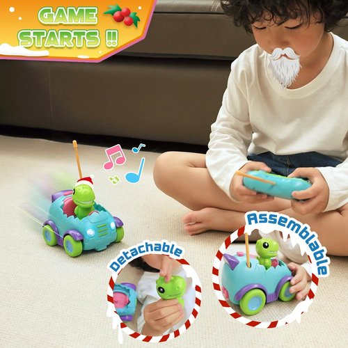 Nueplay Remote Control Car for Toddler Age 2 3 4 5, Electric RC Car Toys with Light & Music, Toddler Dinosaur Toys, Dino Race Car Vehicles, Dinosaur Figures Truck, Birthday Gift for Boys & Girls Green