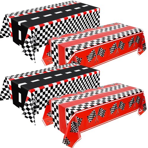 Breling 4 Pcs Car Birthday Party Decorations Plastic Car Table Cloth 2 Styles Disposable Race Roa...