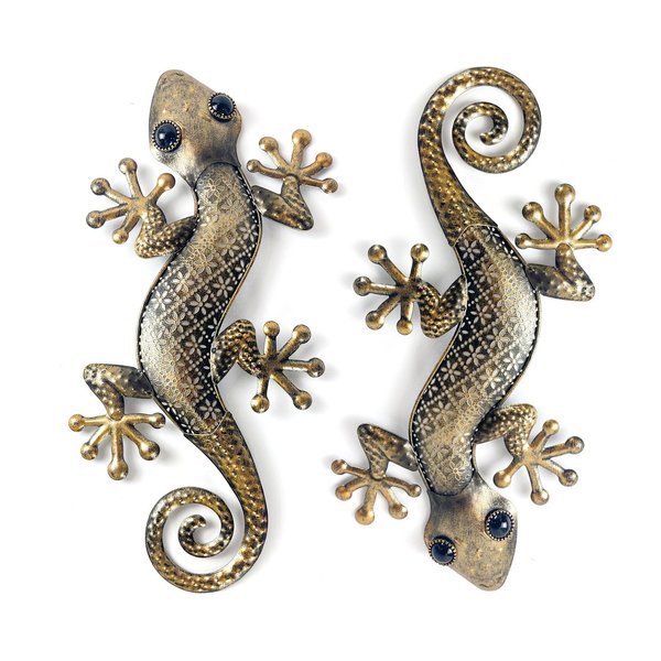 LIFFY Gecko Metal Wall Art Decor 2 Pack 15 Inch - Indoor & Outdoor Lizard Wall Art Hanging Sculpture for Home and Garden