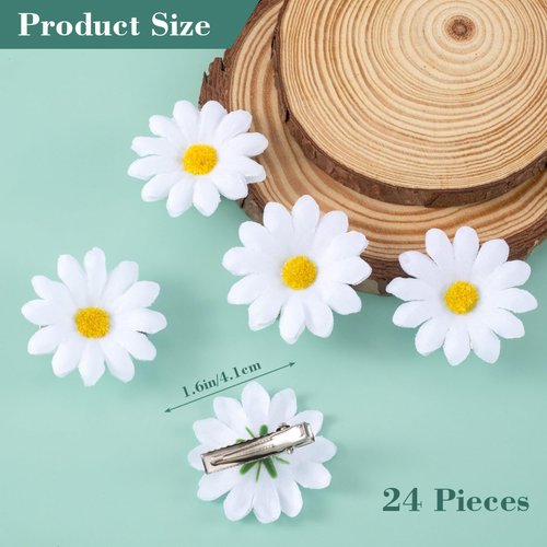 HINZIC 24pcs Daisy Hair Clips, Small Sun Flower Hairpins,Mini Flower Hair Clips Bridesmaid Girls Women Hair Accessories for Beach Wedding Decor, 38mm White