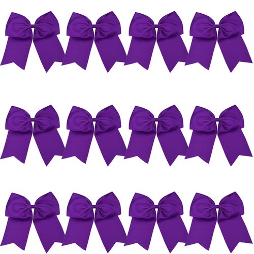 8 Inch Cheerleader Bows Ponytail Holder Cheerleading Bows Hair Tie(Purple)