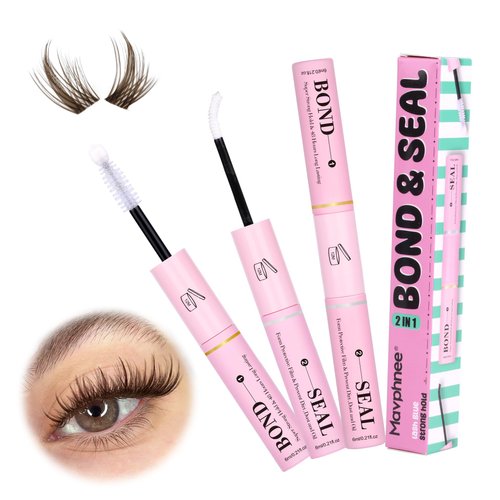 Mavphnee Lash Bond and Seal Clear Eyelash Glue Strong Hold for 7 Days Long Lasting Cluster Lashes Glue 2 in 1 Bond and Seal Lash Glue for DIY Eyelash Extensions Eyelash Adhesive for Beginners (6ML*2)