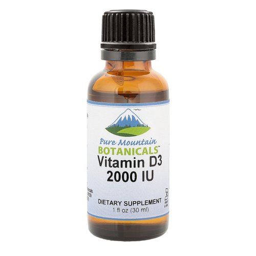 Pure Mountain Botanicals Liquid Vitamin D Drops - Unflavored Kosher D3 Liquid Drops in MCT Oil - 2000iu per Serving - 1oz Bottle