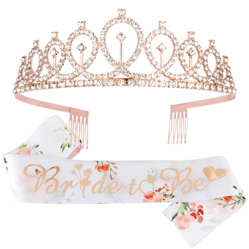 CIEHER Bride To Be Gifts, Bridal Shower Decorations, Bride To Be Sash, Bride Sash Bachelorette Party Decorations, Bridal Shower Gift for Bride, Crowns for Women, Engagement Party Decorations, Bride Tiara, Bachelorette Gifts for Bride, Bridal Shower Favors
