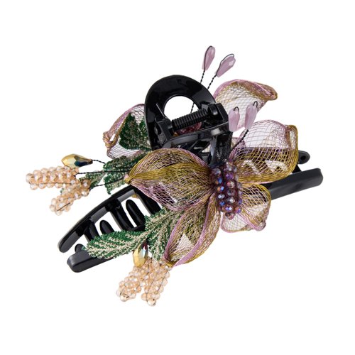 Hair Claw Clips - Copper Wire Hand-woven High-level design Hair Clips Plastic Flower Hair Accessories, Crystal Hair Claw Barrettes for Women Ladies Thick Thin Hair (Champagne)