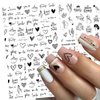 Black Nail Art Stickers Decals 8Sheets Love 3D Nail Art Stickers Heart English Letter Geometric Design Nail Foils Sexy Girl Rose Flowers Leaves Adhesive Stickers for Valentine's Day Nail Decoration