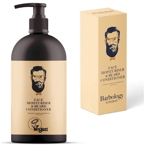 Barbology LONDON 2-in-1 Beard and Face Moisturizer with Jojoba Oil, Argan Oil, and Avocado Oil, Conditions Dry, Itchy and Coarse Facial Hair, 10oz Pump Bottle