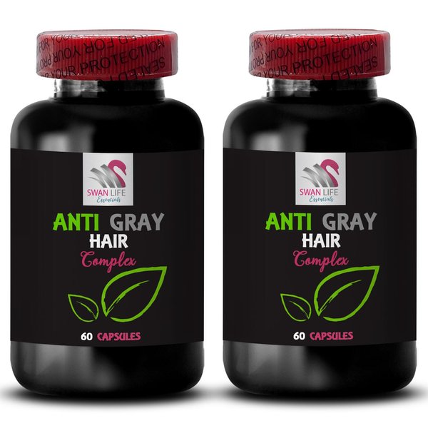 Anti gray hair - ANTI GRAY HAIR COMPLEX - Vibrant hair, Gray tone refinement, Dynamic hair, Lively hair color, Gray reduction care, Hair brilliance boost, Natural color revival 2 Bottles 120 Caps