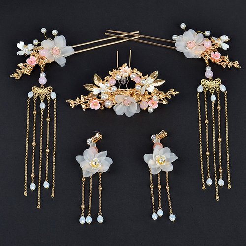 Alloy Hair Sticks Pins Long Tassel Hanfu Chinese Hair Comb/Earrings Set, female, Traditional Classical (Style B)