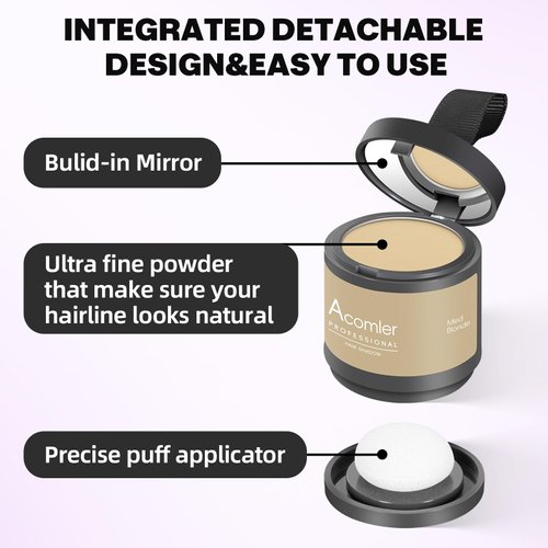 Acomler Instantly Root Cover Up Hairline Shadow Powder, Root Touch Up Hair Powder 0.35 Ounce for Thinning Hair, Grey Hair Coverage for Women Men with Eyebrows, Beard Line, Bald Spots (Medium Blonde)
