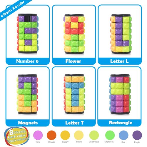 R.Y.TOYS Rotate and Slide Puzzle-Design Patent,Fidget Toys(Restore Order/Create Patterns) 8 Colors,6 Layers-Detach Piece for Quick Play,Brain Teaser,Sensory Toys,Birthday Gifts,Stocking Stuffers