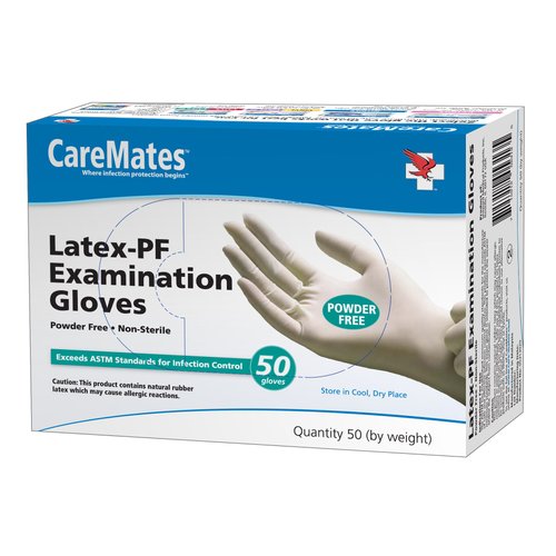 CareMates Latex Medical Exam Gloves, Powder Free, Extra Strong 5 Mil Thick, Superior Medical Grade, Exceeds ASTM Standards, First Aid, Food Safe, Comfortable Fit, Medium, 50-Count