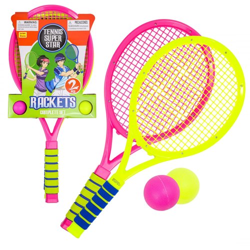 TychoTyke Kids Tennis Racket Play Set 2 Matching Balls Outdoor Exercise - Pink